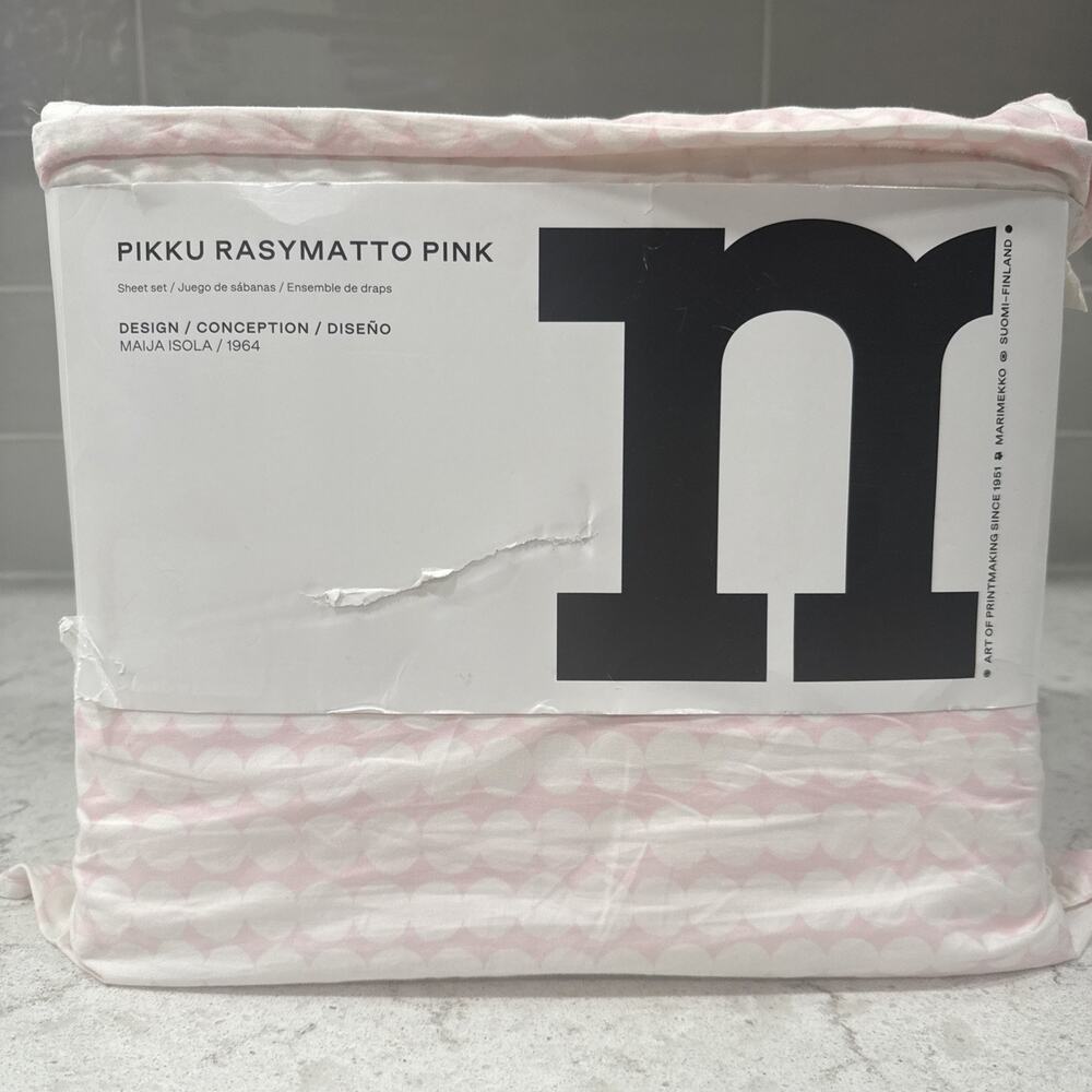 Marimekko pikku rasymatto Pink King Sheet Set 100% Cotton NEW 4 Piece Set Sheets